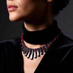 Grounded ~ Calming ~ Gorgeous! Graduated Hematite Fan Necklace with Pink Beads